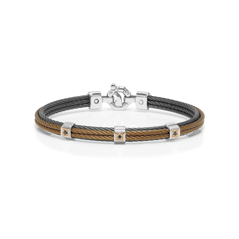 Barakà - Bracciale in oro rosa, acciaio, PVD nero e marrone con diamanti