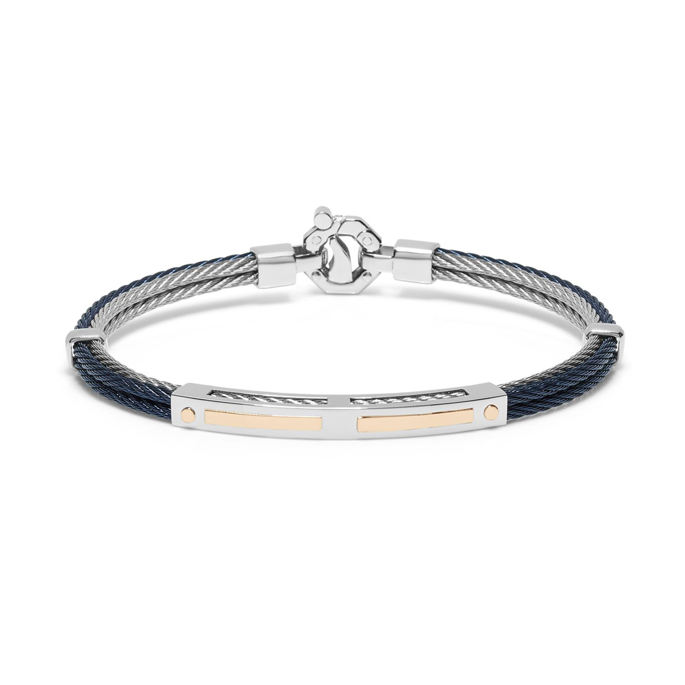 Bracciale in oro rosa, acciaio e PVD blu