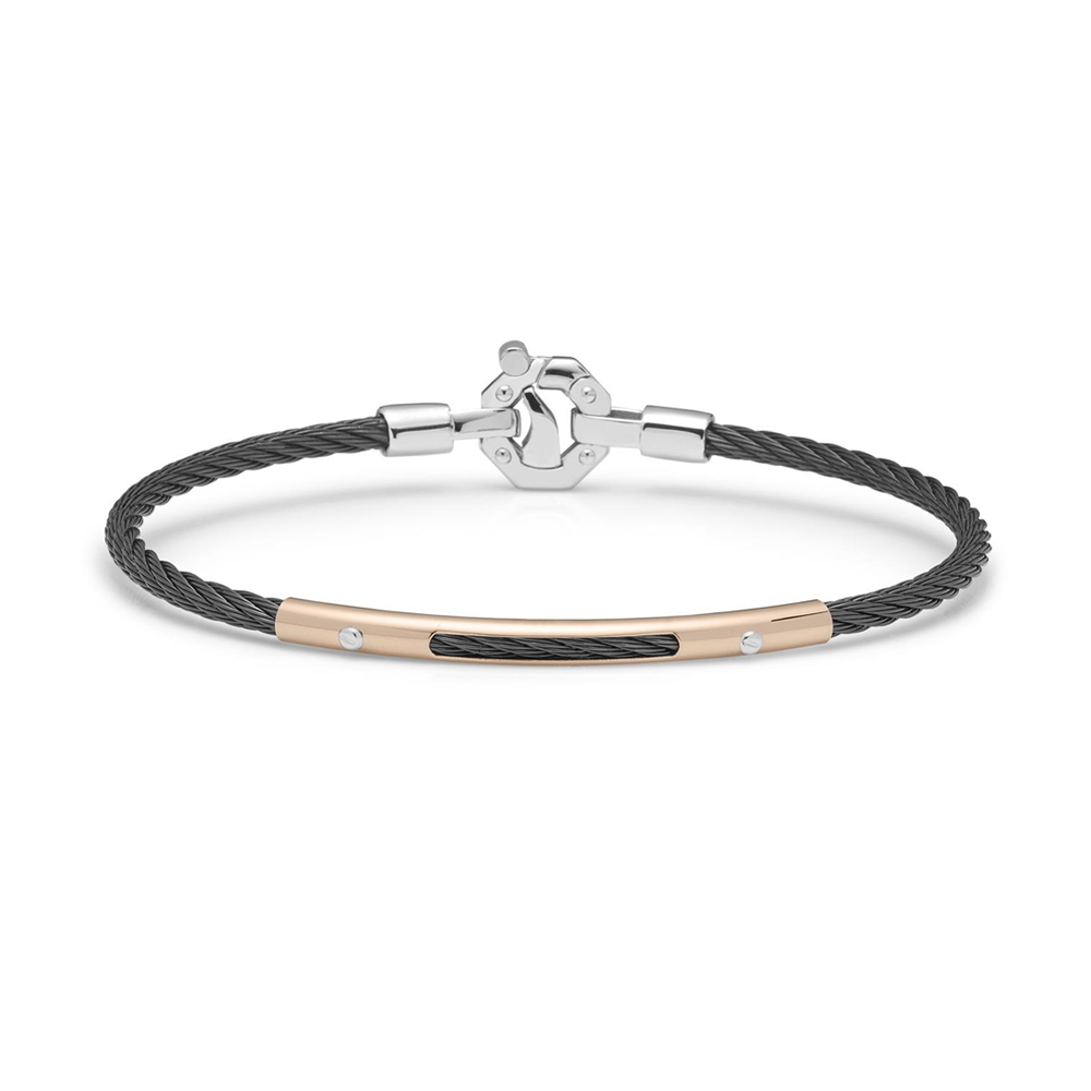 Barakà - Bracciale in oro rosa, acciaio e PVD nero con diamante | 19cm