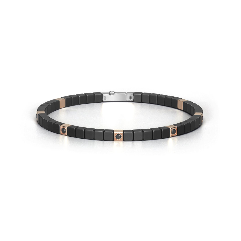 Barakà - Bracciale in oro rosa, ceramica nera e acciaio con diamanti neri
