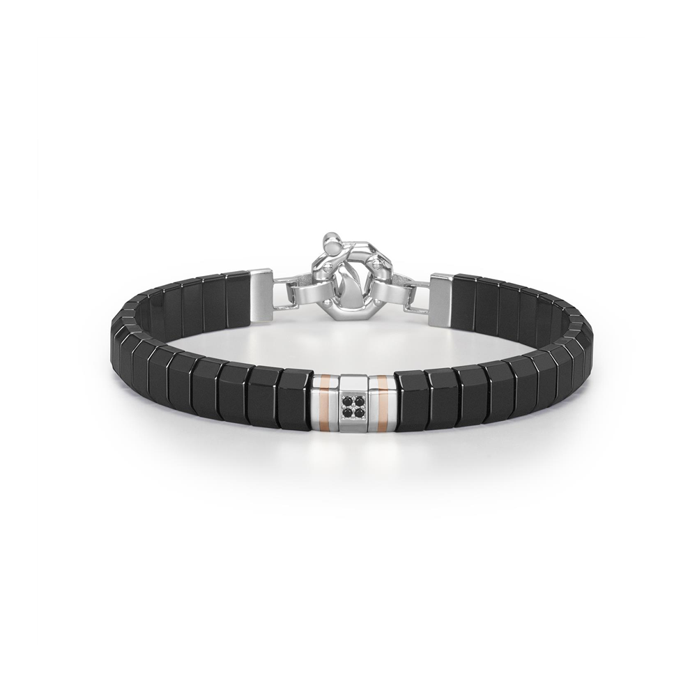 Barakà - Bracciale in oro rosa, ceramica nera, acciaio e titanio con diamanti neri