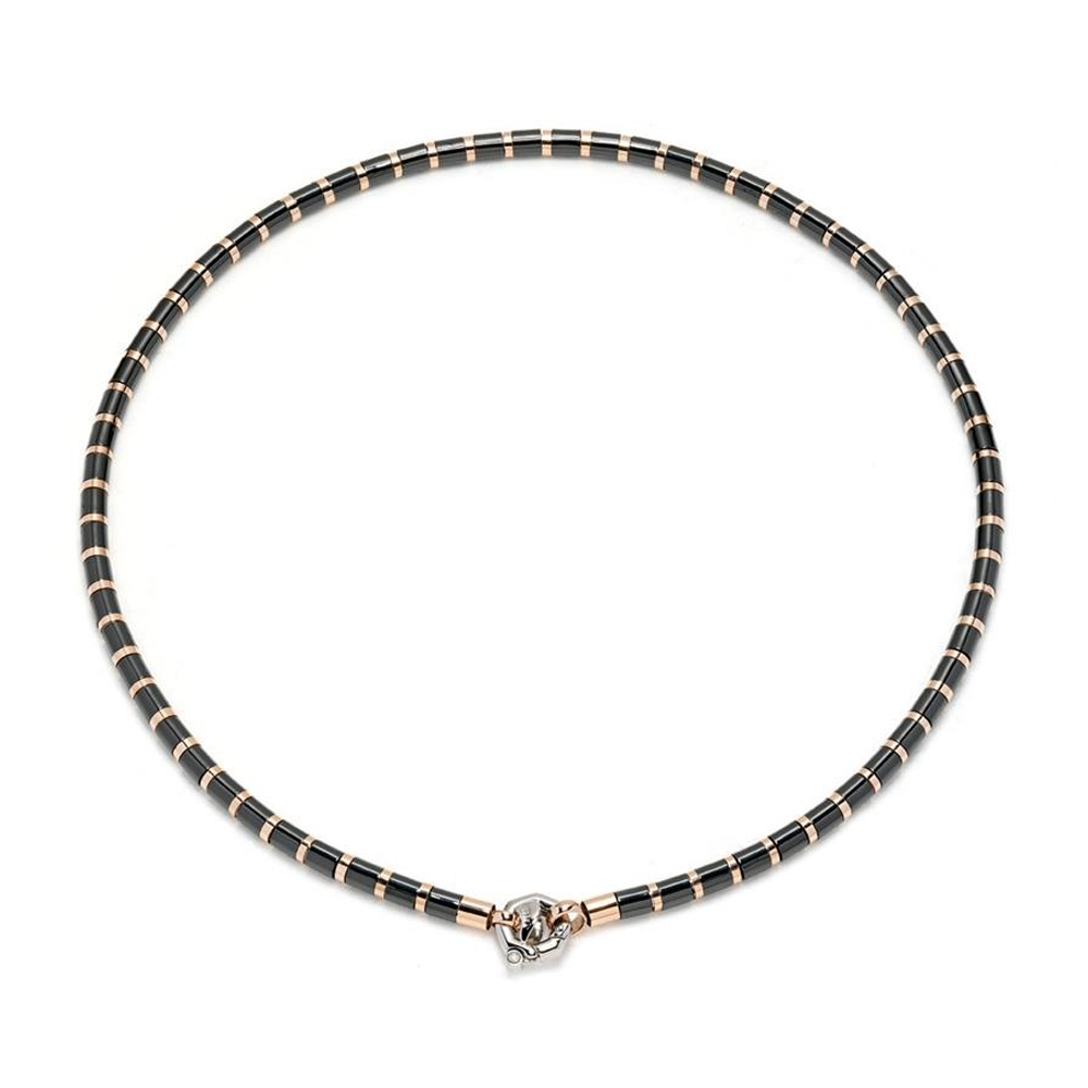 BARAKA' - COLLANA IN CERAMICA, ACCIAIO E ORO ROSA CON DIAMANTE