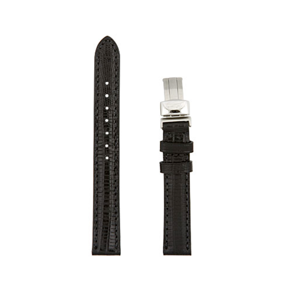 Hamilton - Cinturino in pelle di vitello nero stampa lucertola con chiusura deployante | mis. 13/12