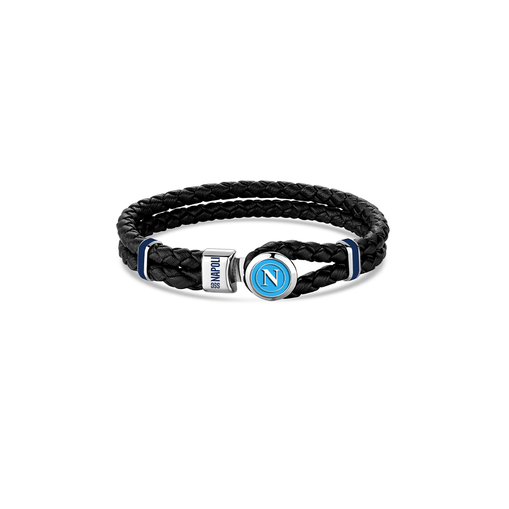 SSC Napoli - Bracciale ufficiale Napoli in pelle p.u.  e acciaio con smalto