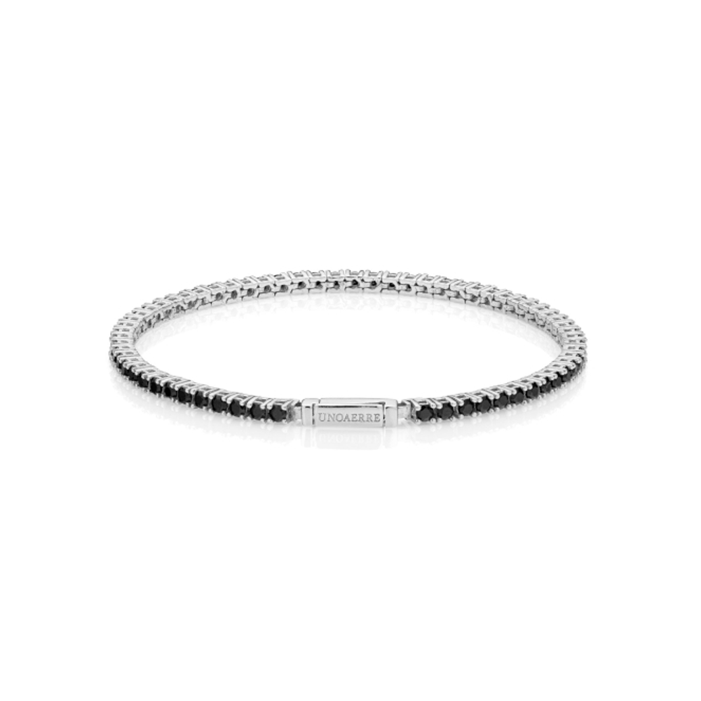 Unoaerre - Bracciale tennis in argento e pietre nere 20cm