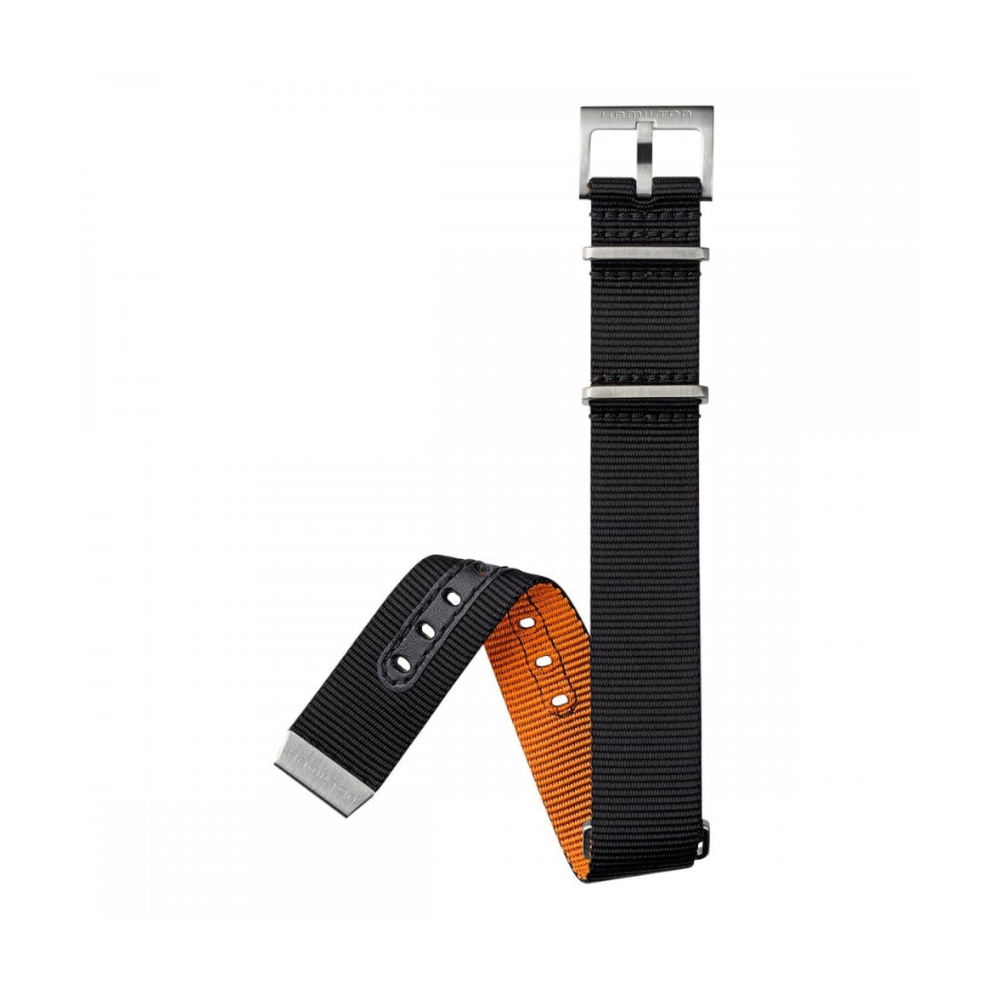 Hamilton - Cinturino Nato-schwarz in tessuto nero / arancio con chiusura ad ardiglione con trattamento pvd nero | mis. 22/22