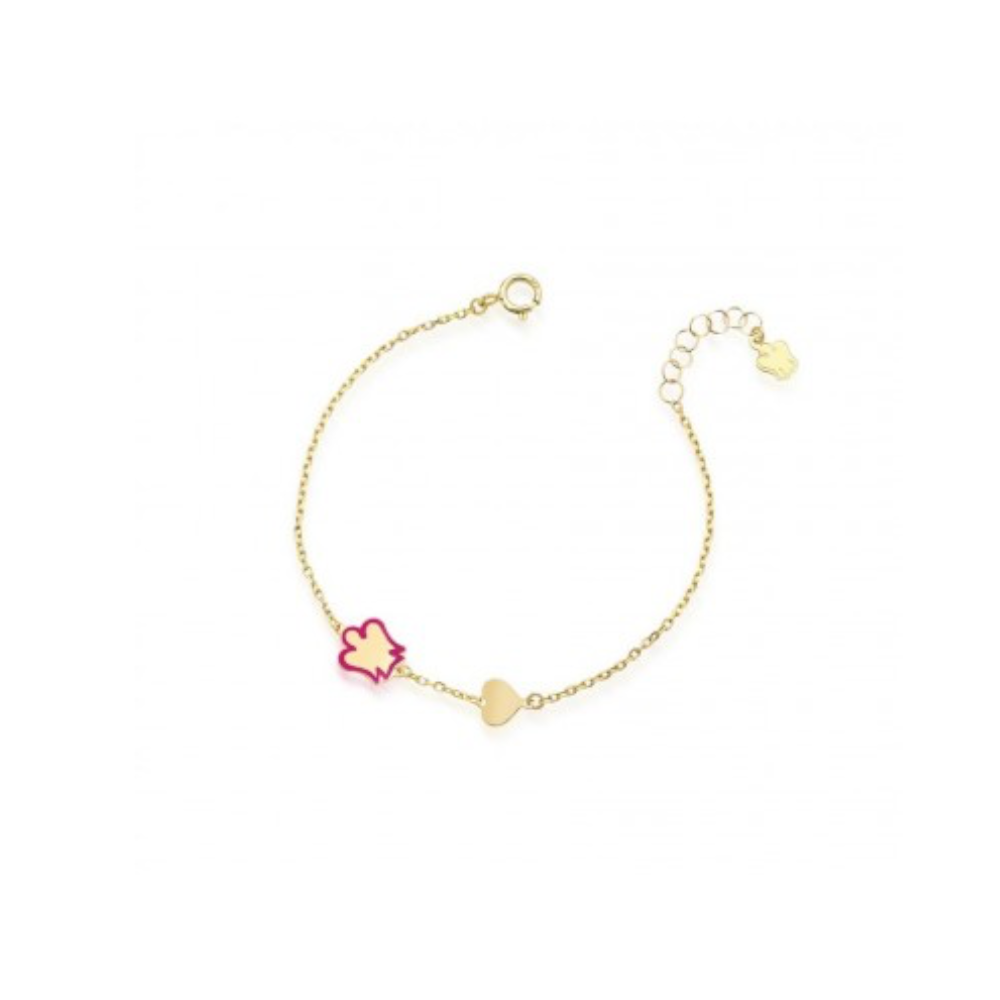 Roberto Giannotti - Bracciale in oro bambina con angelo rosa e cuore | 14/16cm