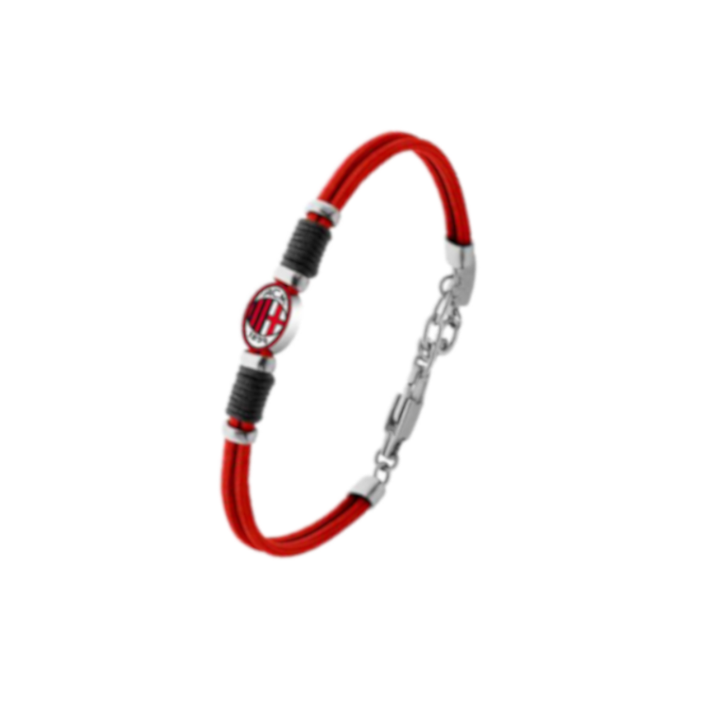 Ac Milan - Bracciale ufficiale in cordino con piastra in acciaio 316L con logo smaltato