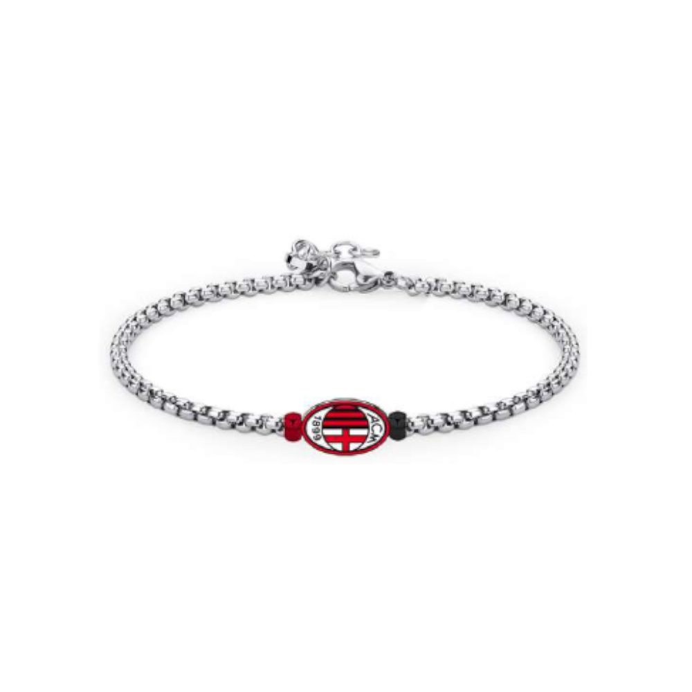 Ac Milan - Bracciale ufficiale Milan in acciaio 316L con logo e inserti smaltati