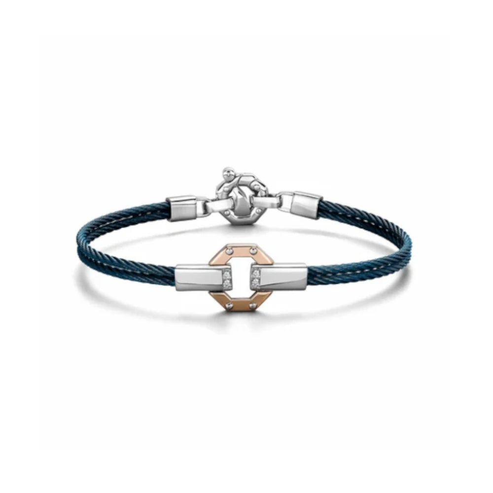 Barakà - Bracciale in acciaio, PVD blu e oro rosa con diamanti bianchi |