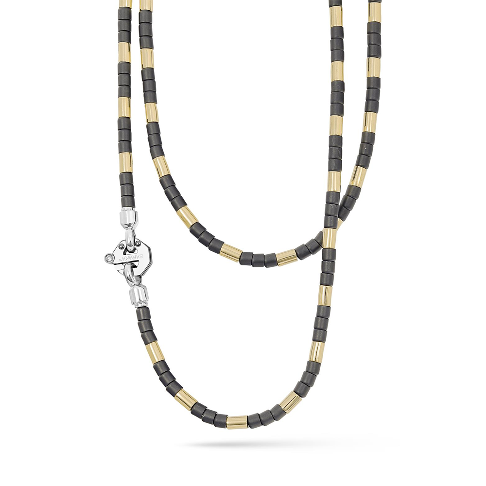 Barakà - Girocollo in ceramica nera, cordino nautico, acciaio e oro giallo | 50cm