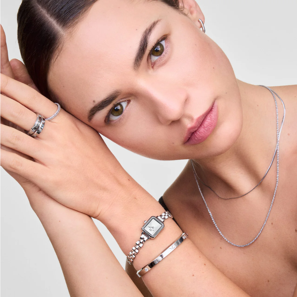Daniel Wellington - Orologio solo tempo al quarzo Quadro Mini Arch 3-link White Sunray Silver | 15,4x18,2mm