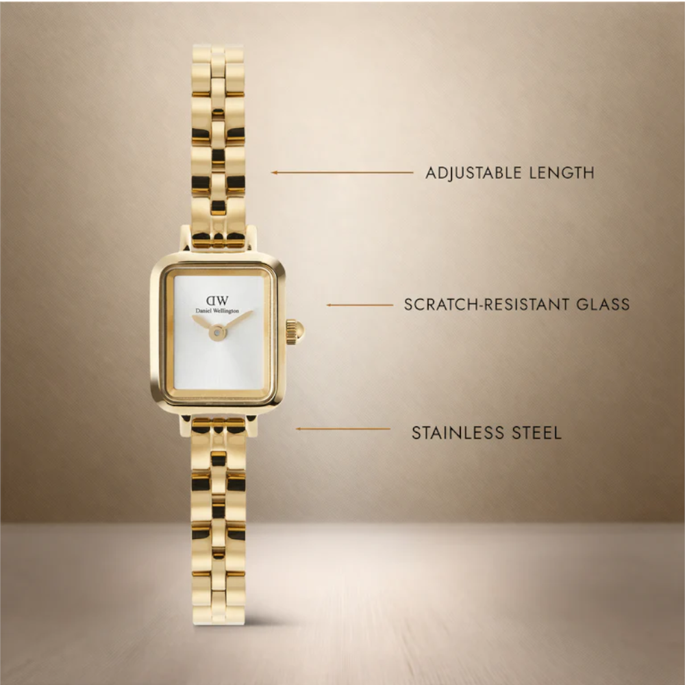 Daniel Wellington - Orologio solo tempo al quarzo Quadro Mini Arch 3-link White Sunray Gold | 15,4x18,2mm