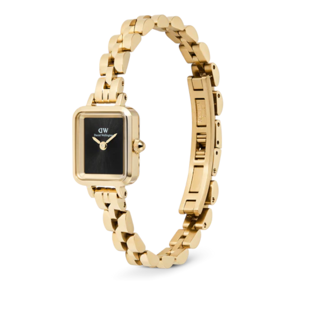 Daniel Wellington - Orologio solo tempo al quarzo Quadro Mini Arch 3-link Onyx Sunray Gold | 15,4x18,2mm