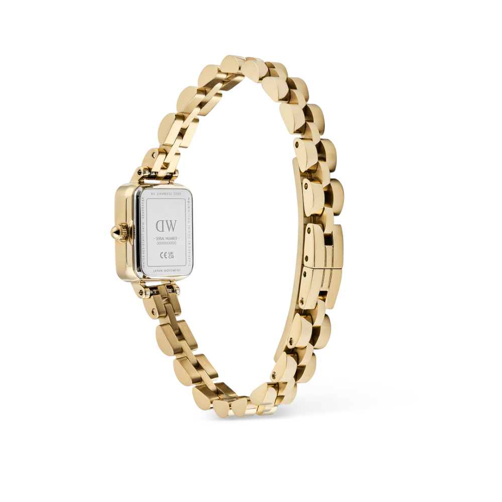Daniel Wellington - Orologio solo tempo al quarzo Quadro Mini Arch 3-link Onyx Sunray Gold | 15,4x18,2mm