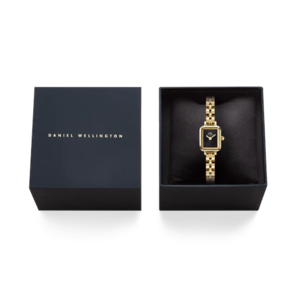 Daniel Wellington - Orologio solo tempo al quarzo Quadro Mini Arch 3-link Onyx Sunray Gold | 15,4x18,2mm