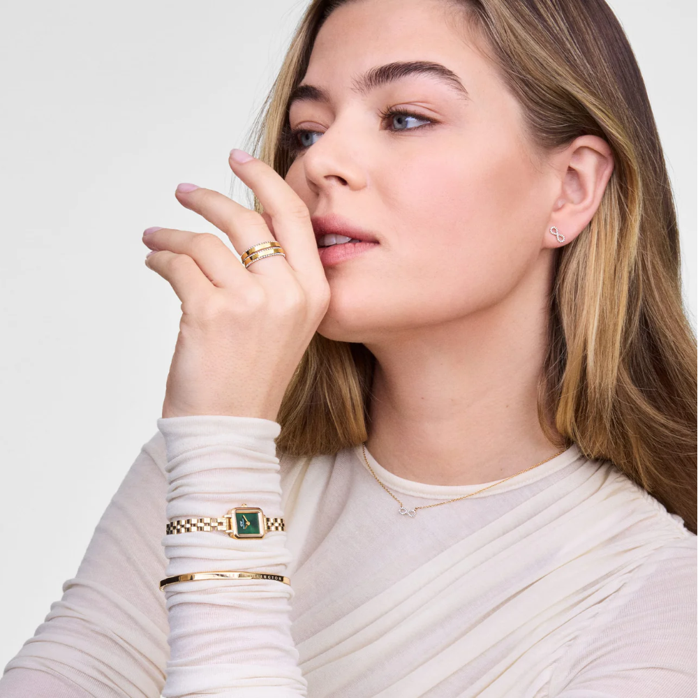 Daniel Wellington - Orologio solo tempo al quarzo Quadro Mini Arch 3-link Emerald Sunray Gold | 15,4x18,2mm