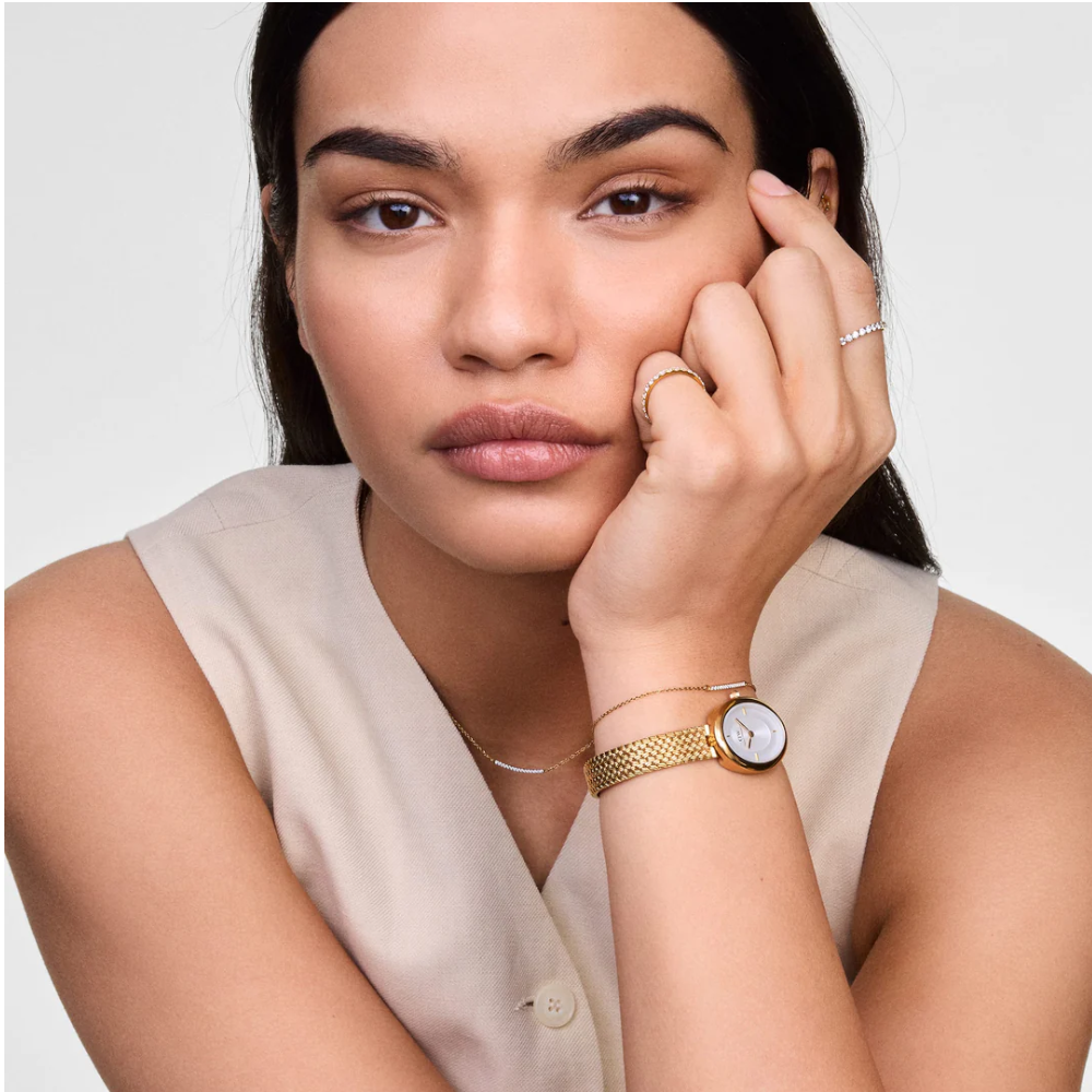 Daniel Wellington - Orologio solo tempo al quarzo Juliette Braided Mesh White Sunray Gold | 20x26mm