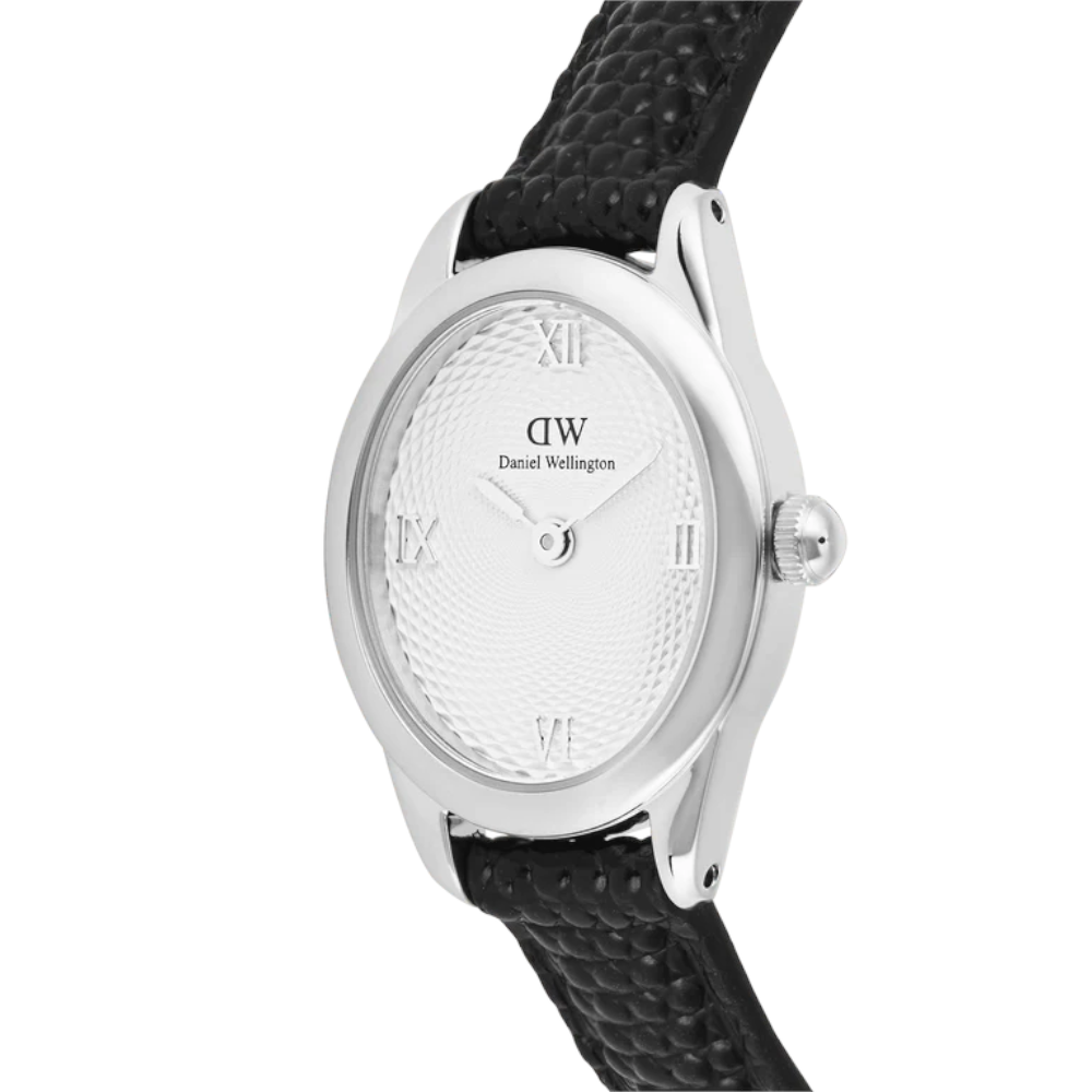 Daniel Wellington - Orologio solo tempo al quarzo Ophelia Mini Black Lizard White Guilloché Silver | 22x22,5mm