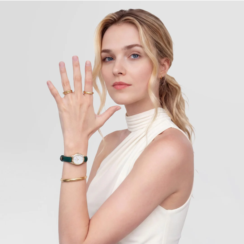Daniel Wellington - Orologio solo tempo al quarzo Ophelia Mini Green Lizard White Guilloché Gold | 22x22,5mm