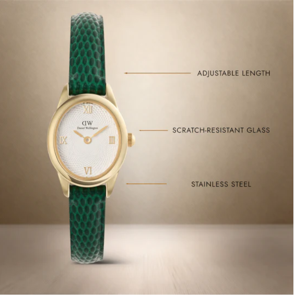 Daniel Wellington - Orologio solo tempo al quarzo Ophelia Mini Green Lizard White Guilloché Gold | 22x22,5mm