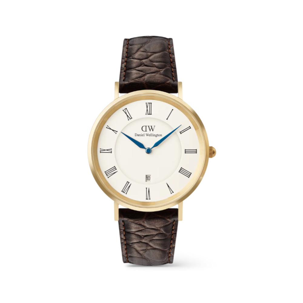 Daniel Wellington - Orologio solo tempo Classic Roman Numerals Date Dark Brown Croc Belly giallo al quarzo | 40mm