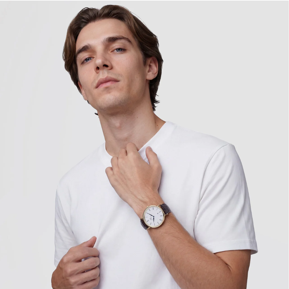 Daniel Wellington - Orologio solo tempo Classic Roman Numerals Date Dark Brown Croc Belly giallo al quarzo | 40mm