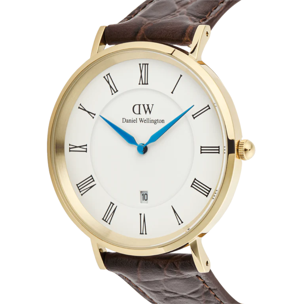 Daniel Wellington - Orologio solo tempo Classic Roman Numerals Date Dark Brown Croc Belly giallo al quarzo | 40mm