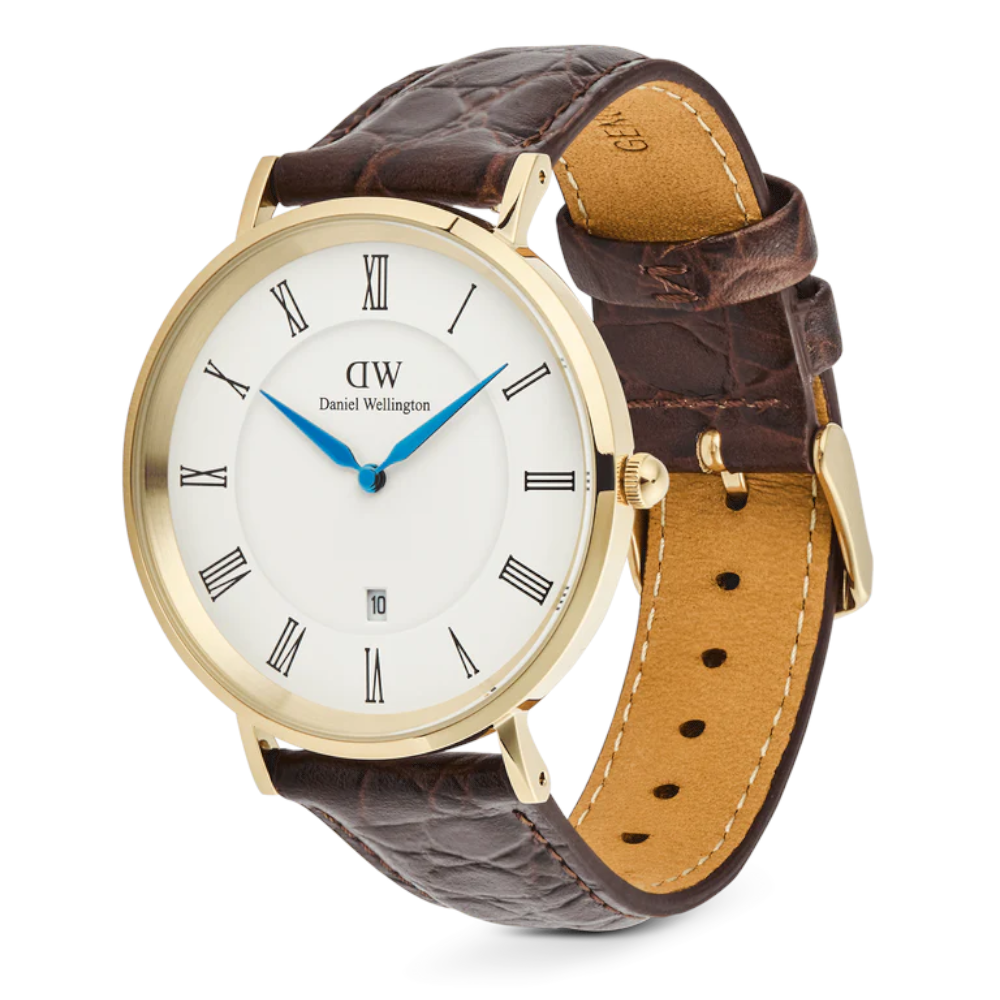 Daniel Wellington - Orologio solo tempo Classic Roman Numerals Date Dark Brown Croc Belly giallo al quarzo | 40mm