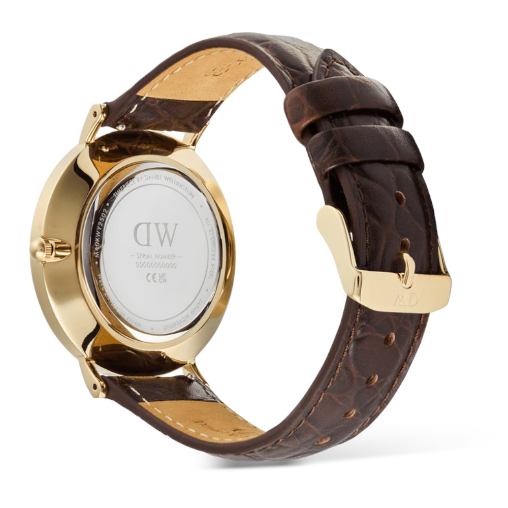 Daniel Wellington - Orologio solo tempo Classic Roman Numerals Date Dark Brown Croc Belly giallo al quarzo | 40mm