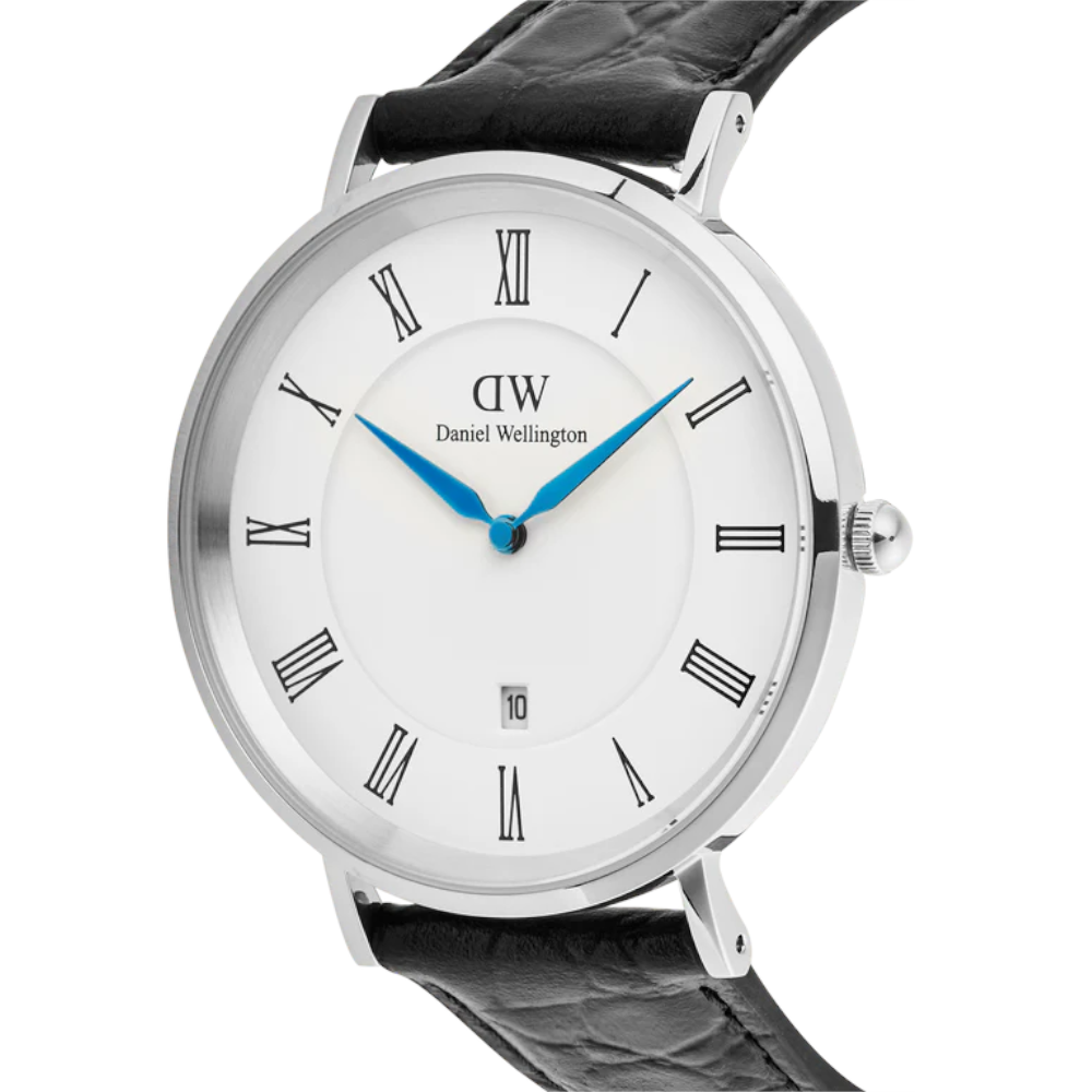 Daniel Wellington - Orologio solo tempo al quarzo Classic Roman Numerals Date Black Croc Belly Silver | 40mm