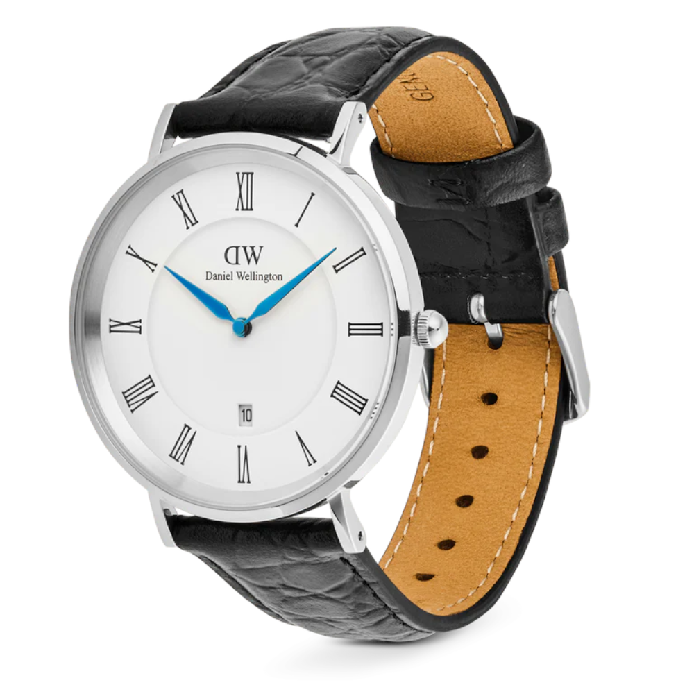 Daniel Wellington - Orologio solo tempo al quarzo Classic Roman Numerals Date Black Croc Belly Silver | 40mm