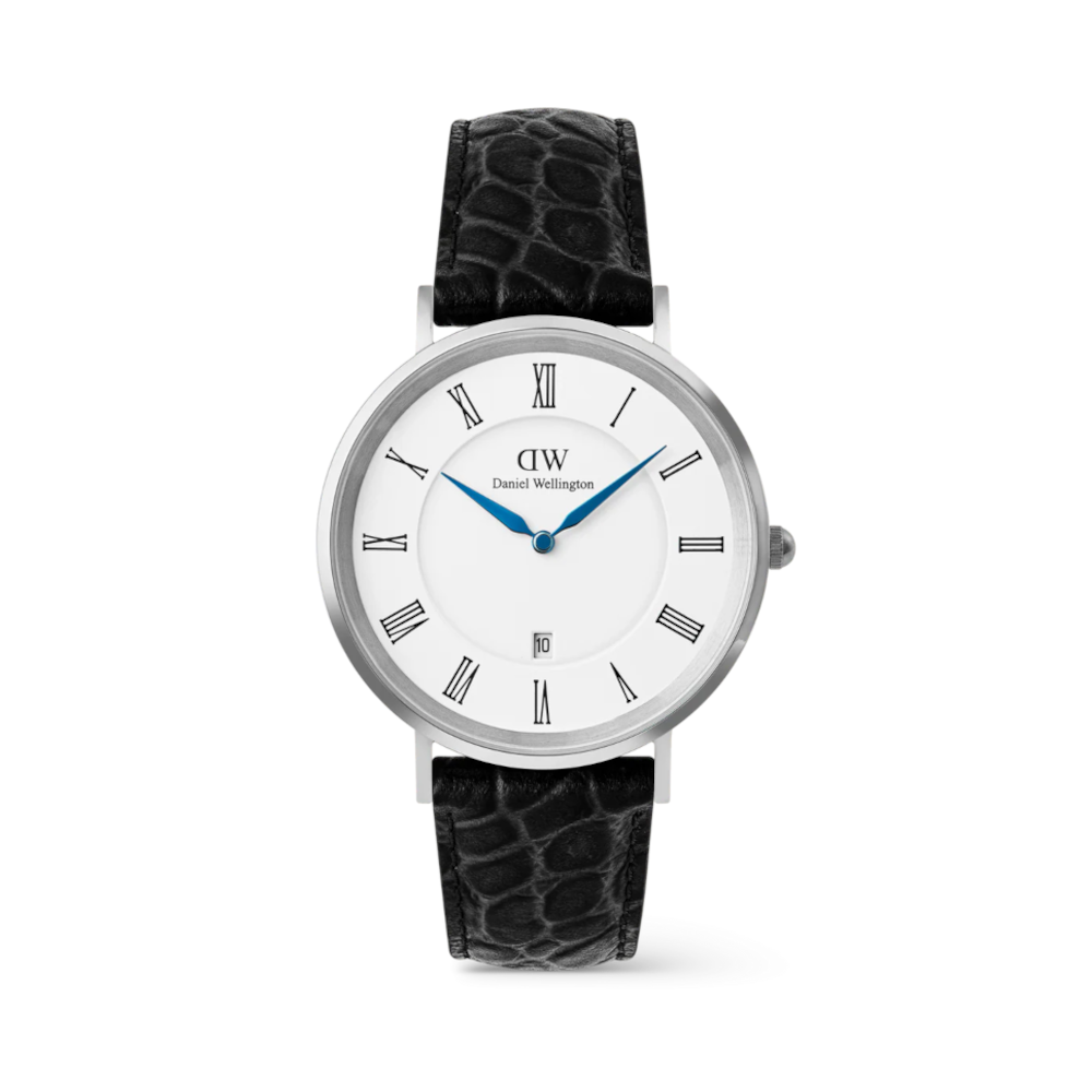 Daniel Wellington - Orologio solo tempo al quarzo Classic Roman Numerals Date Black Croc Belly Silver | 40mm