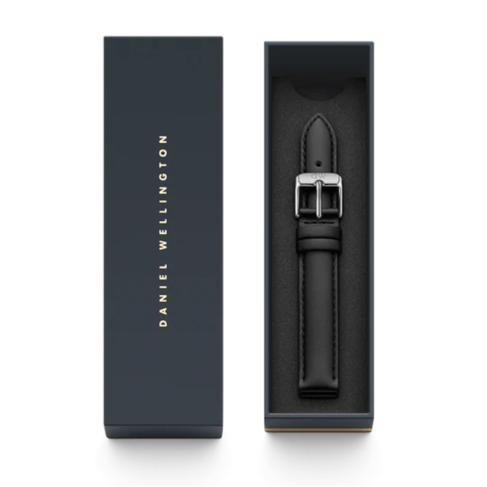 Daniel Wellington - Cinturino in pelle nera Sheffield con fibbia color argento | 20 mm