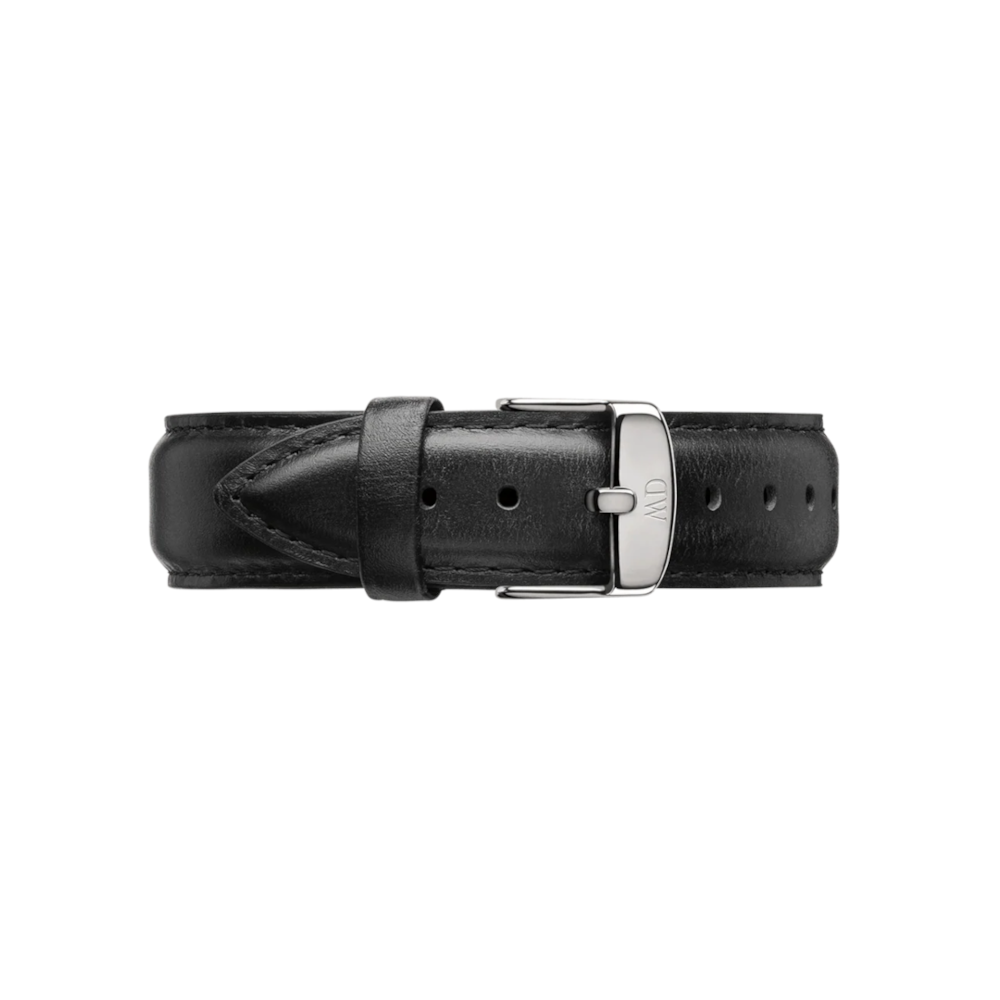 Daniel Wellington - Cinturino in pelle nera Sheffield con fibbia color argento | 20 mm