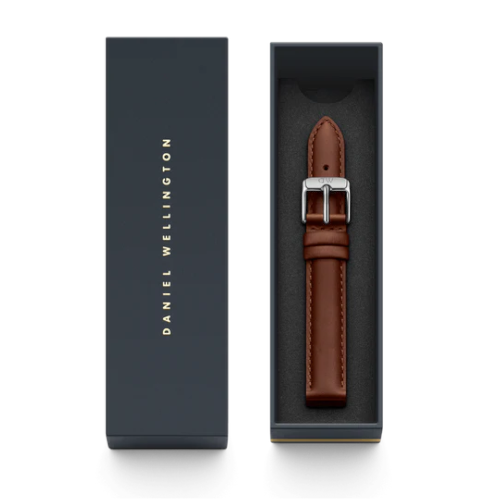 Daniel Wellington - Cinturino St. Mawes in vera pelle marrone con fibbia argento | 20/20