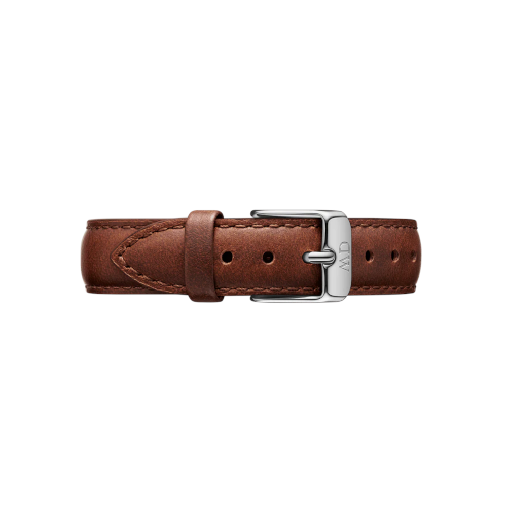 Daniel Wellington - Cinturino St. Mawes in vera pelle marrone con fibbia argento | 20/20