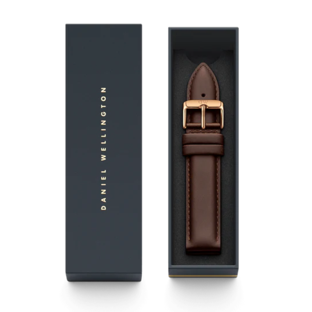Daniel Wellington - Cinturino Bristol in vera pelle marrone scuro con fibbia rosa | 18/18