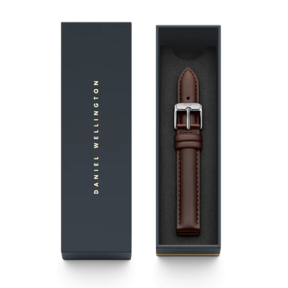 Daniel Wellington - Cinturino Bristol in vera pelle marrone scuro con fibbia color argento | 18/18 mm