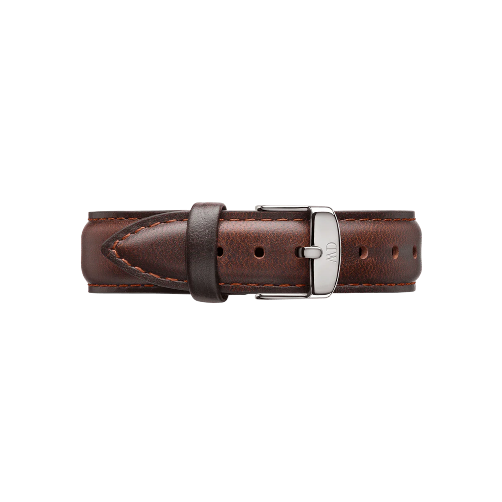 Daniel Wellington - Cinturino Bristol in vera pelle marrone scuro con fibbia color argento | 18/18 mm