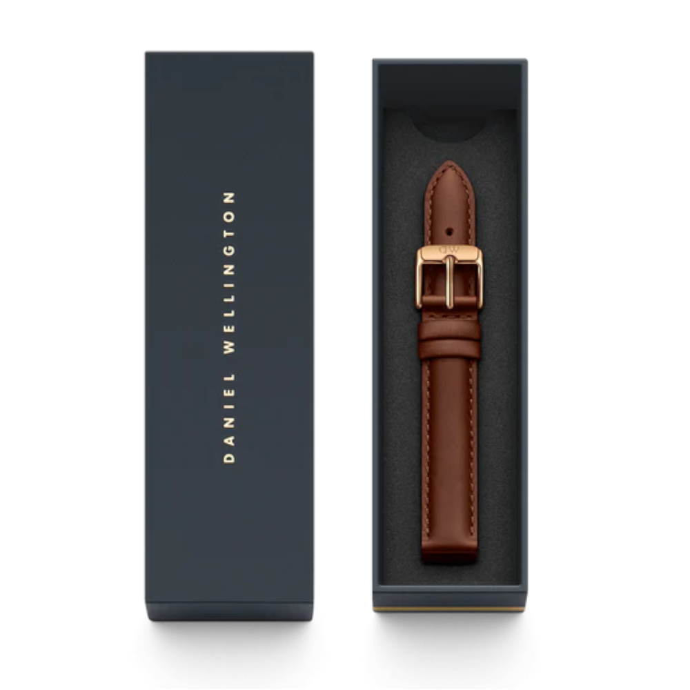 Daniel Wellington - Cinturino St Mawes in vera pelle marrone con fibbia rosa | 14/14 mm