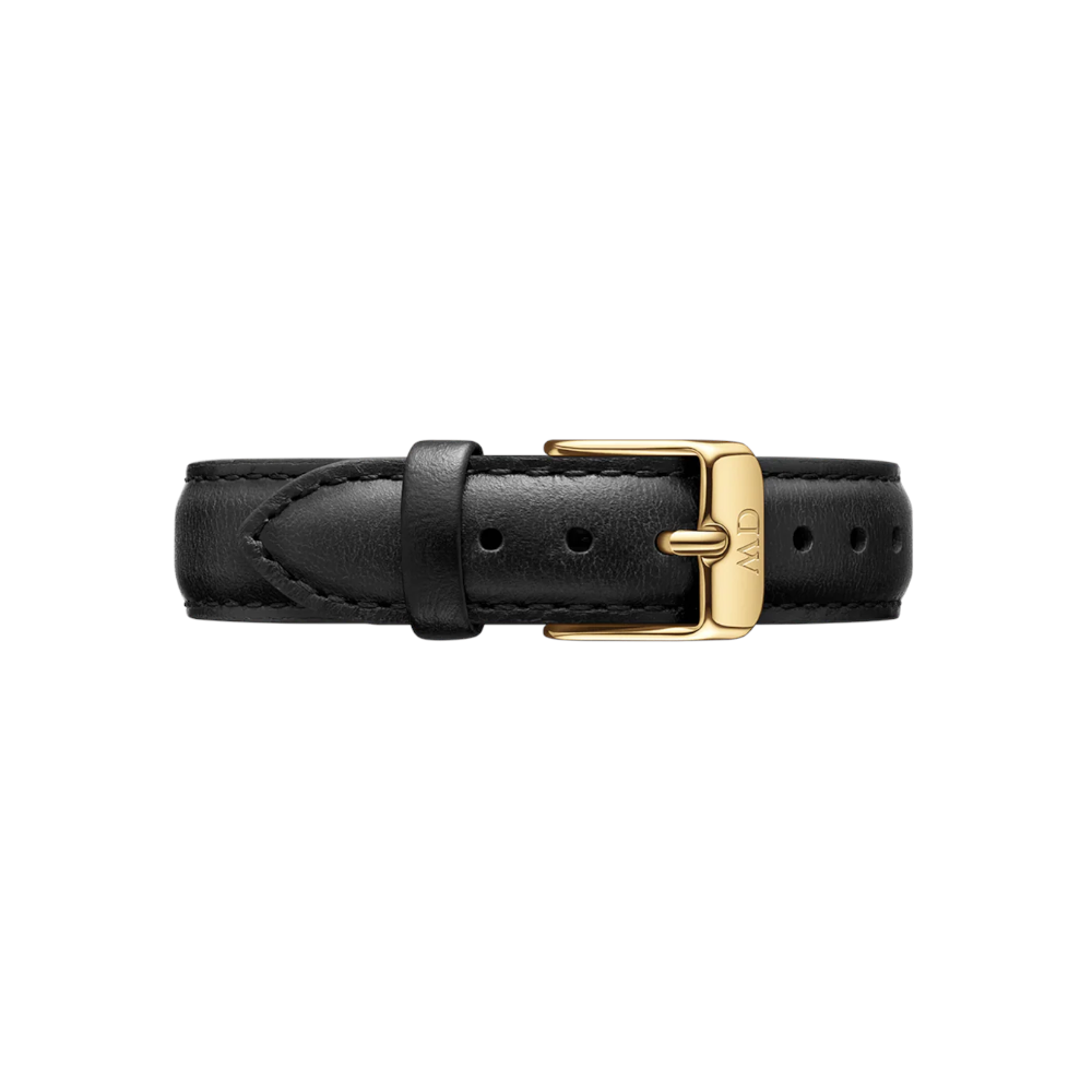 Daniel Wellington - Cinturino in pelle nera Sheffield con fibbia gialla | 14mm