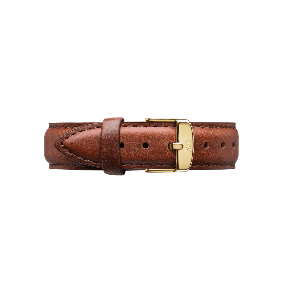 Daniel Wellington - Cinturino St Mawes in pelle marrone con fibbia gialla | 16/16mm
