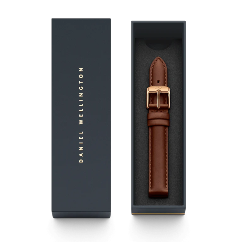 Daniel Wellington - Cinturino St Mawes in vera pelle marrone con fibbia rosa | 16/16 mm