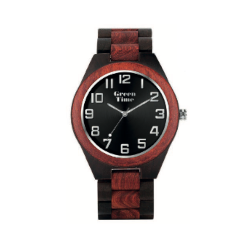 Green Time - Orologio Basic Collection solo tempo al quarzo in legno di sandalo nero e rosso 45 mm