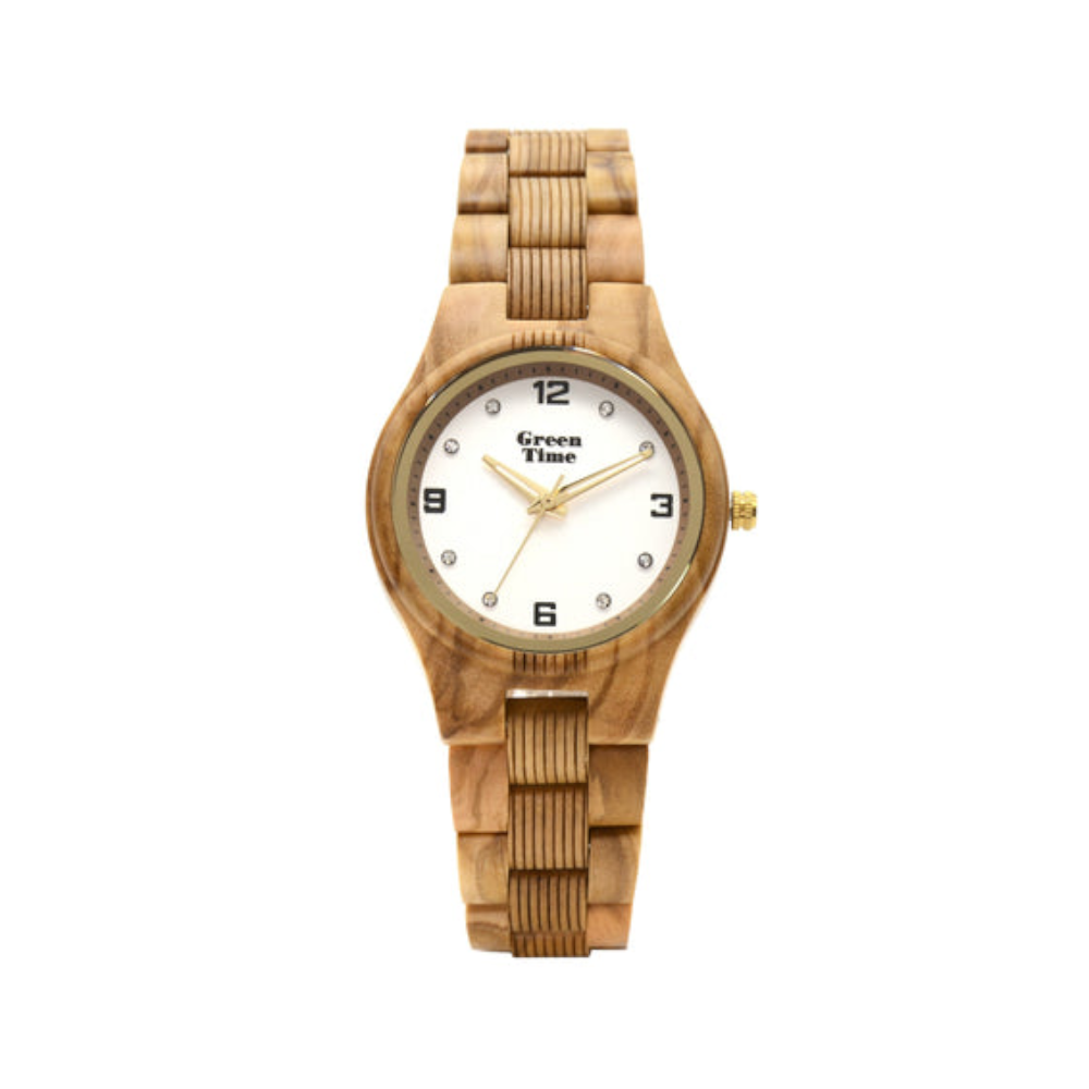 Green Time - Orologio Top 25 solo tempo al quarzo  in legno di ulivo con quadrante bianco 36 mm