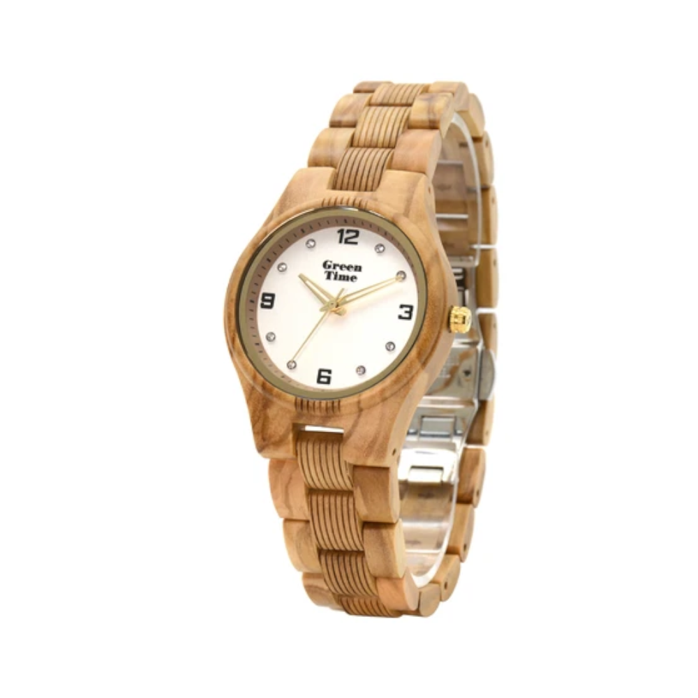 Green Time - Orologio Top 25 solo tempo al quarzo  in legno di ulivo con quadrante bianco 36 mm