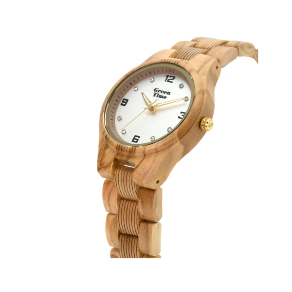 Green Time - Orologio Top 25 solo tempo al quarzo  in legno di ulivo con quadrante bianco 36 mm