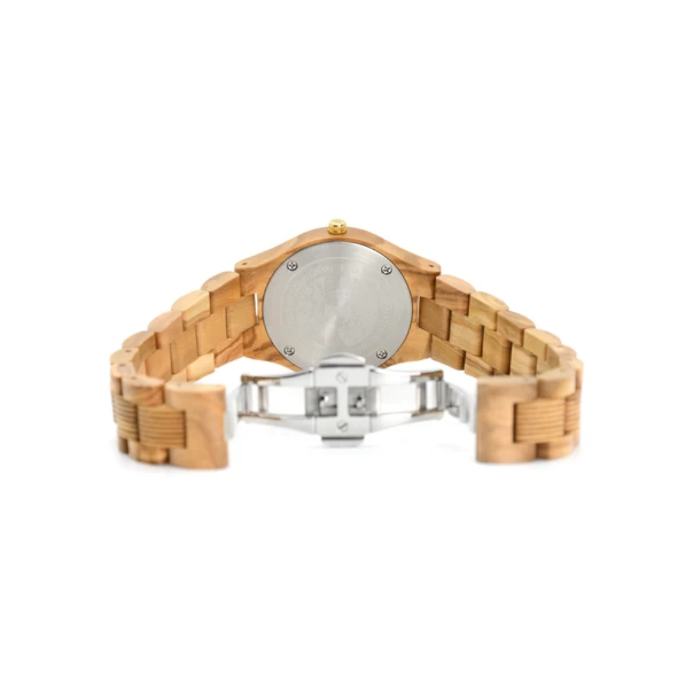 Green Time - Orologio Top 25 solo tempo al quarzo  in legno di ulivo con quadrante bianco 36 mm