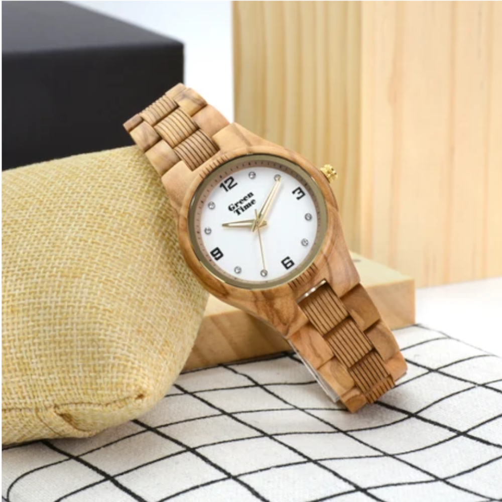 Green Time - Orologio Top 25 solo tempo al quarzo  in legno di ulivo con quadrante bianco 36 mm
